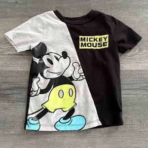 Disney Black & Gray Mickey Mouse Tee with Neon Yellow and Light Blue Accents. 3T